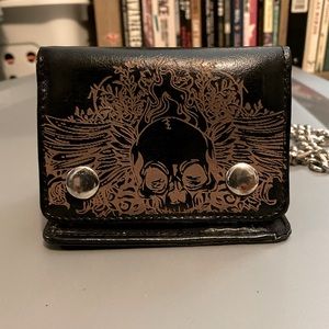 Skull Wallet, Black Genuine Leather with Chain